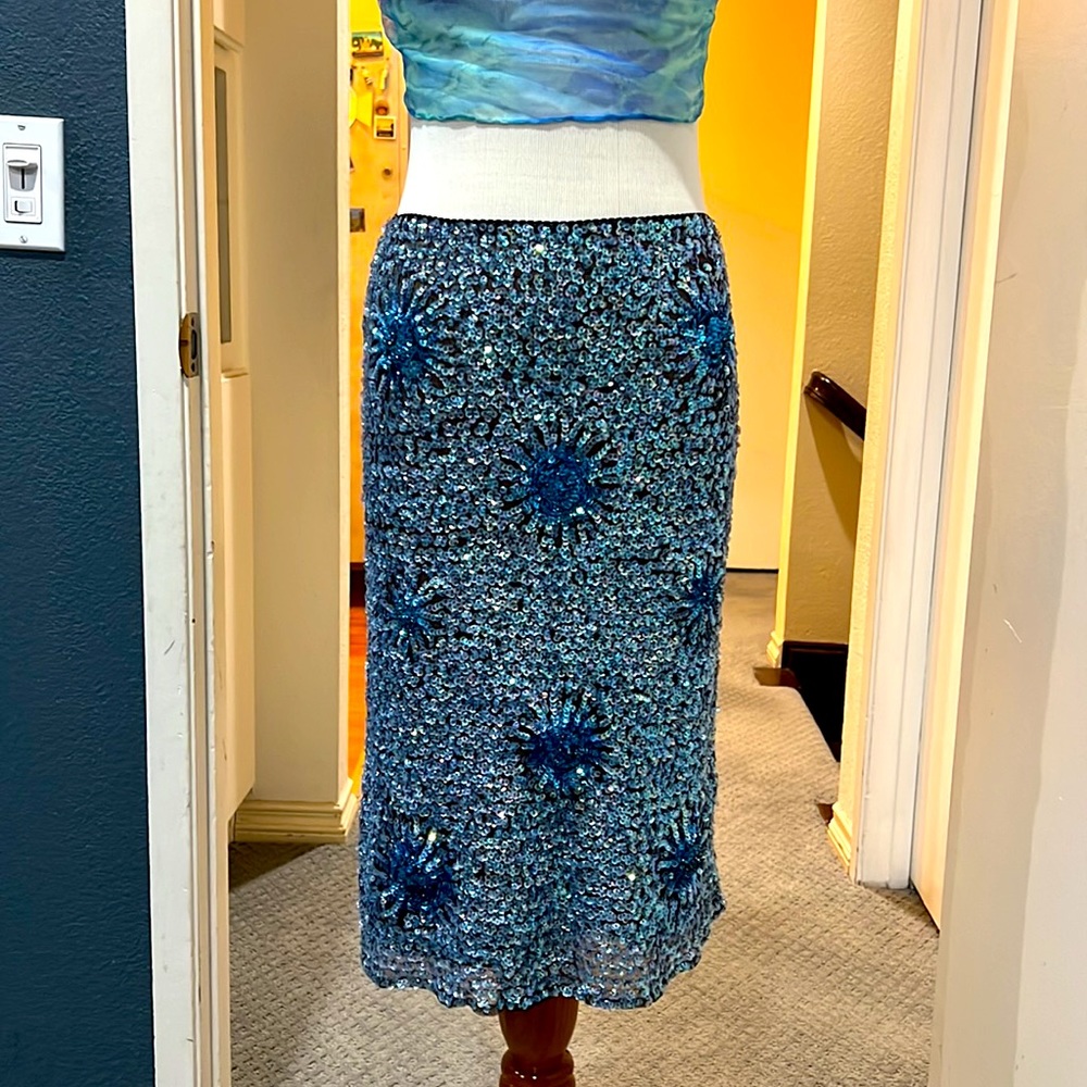 Sequins Blue midi skirt